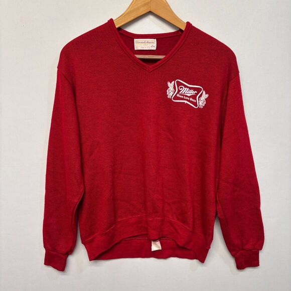 Vintage Creslan & Rayon 60s 70s Sweater Men Size Large Miller Beer Theme C053 27 - Picture 1 of 14
